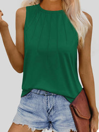 Pin-Tuck Round Neck Tank