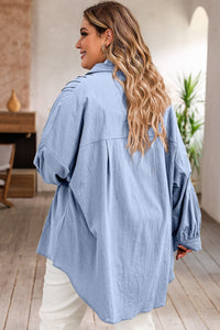 High-Low Button Up Dropped Shoulder Shirt