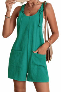 Rose Shoulder Strap Pocket Textured Romper