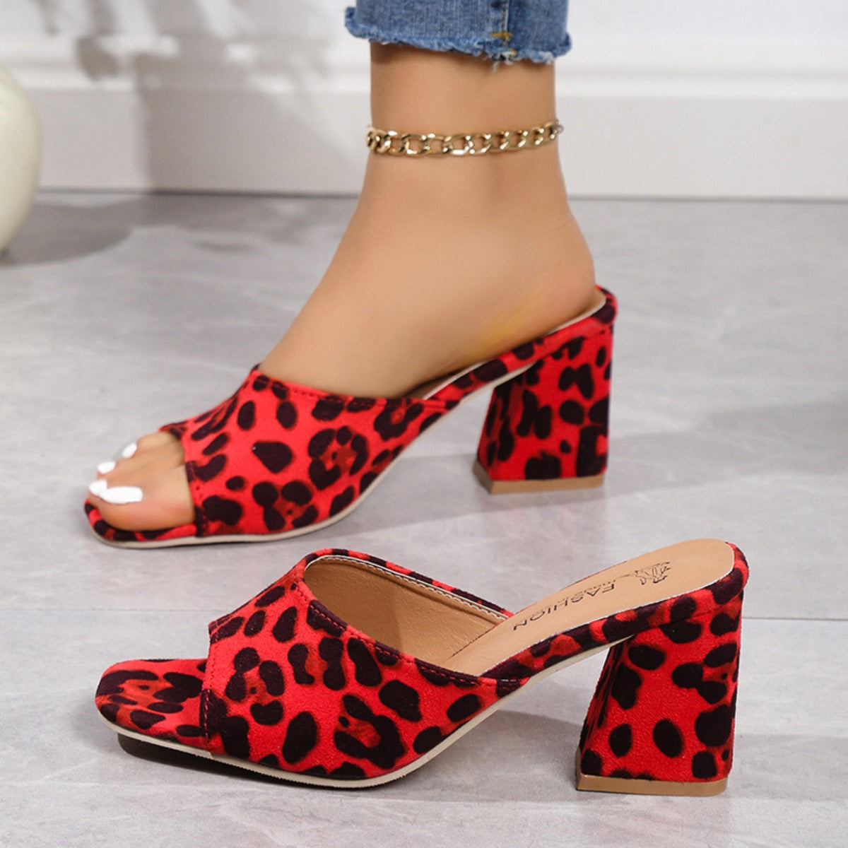 Leopard Block Suede Heels