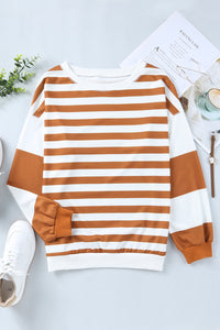 Striped Colorblock Casual Drop Shoulder Sweatshirt