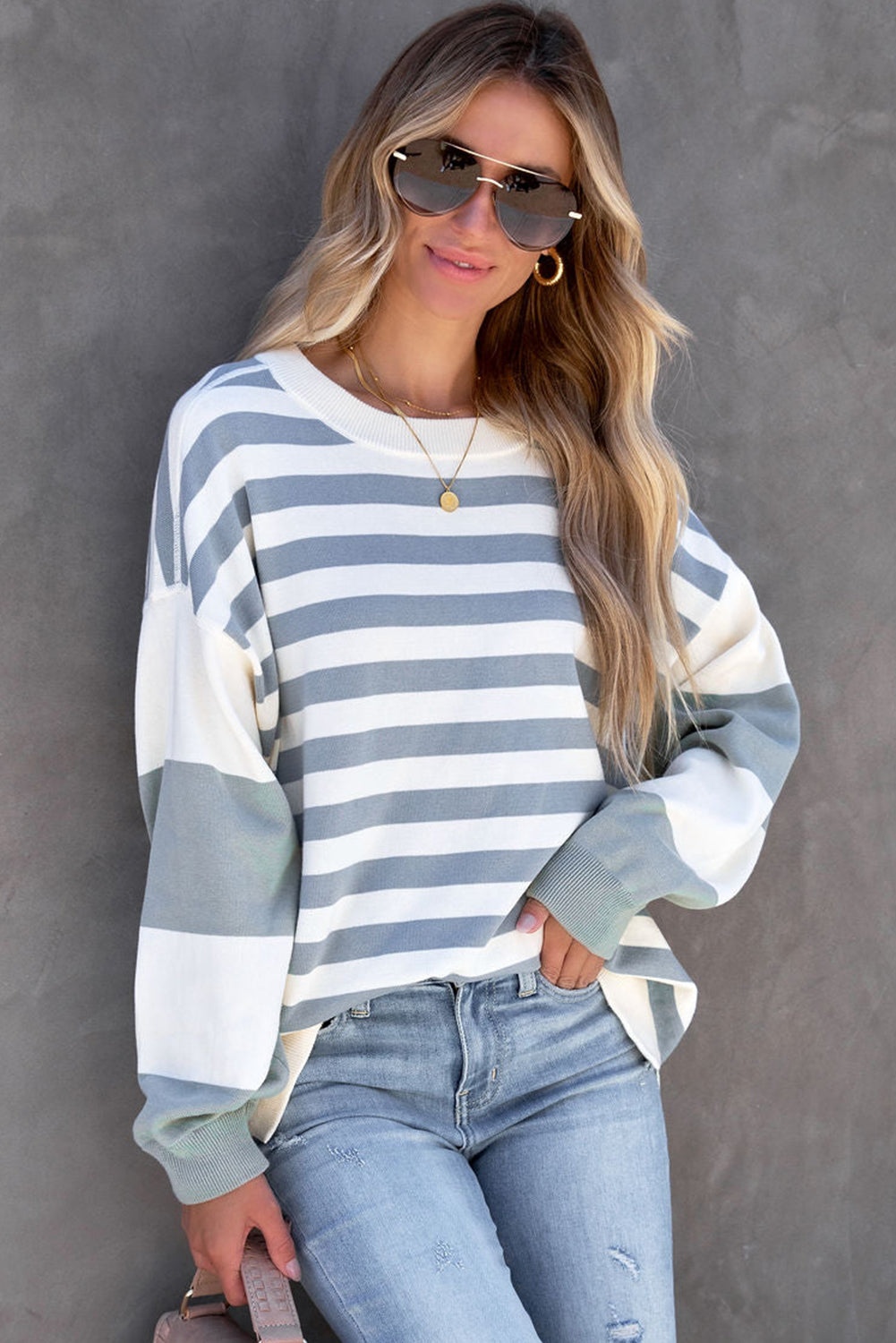 Striped Colorblock Casual Drop Shoulder Sweatshirt