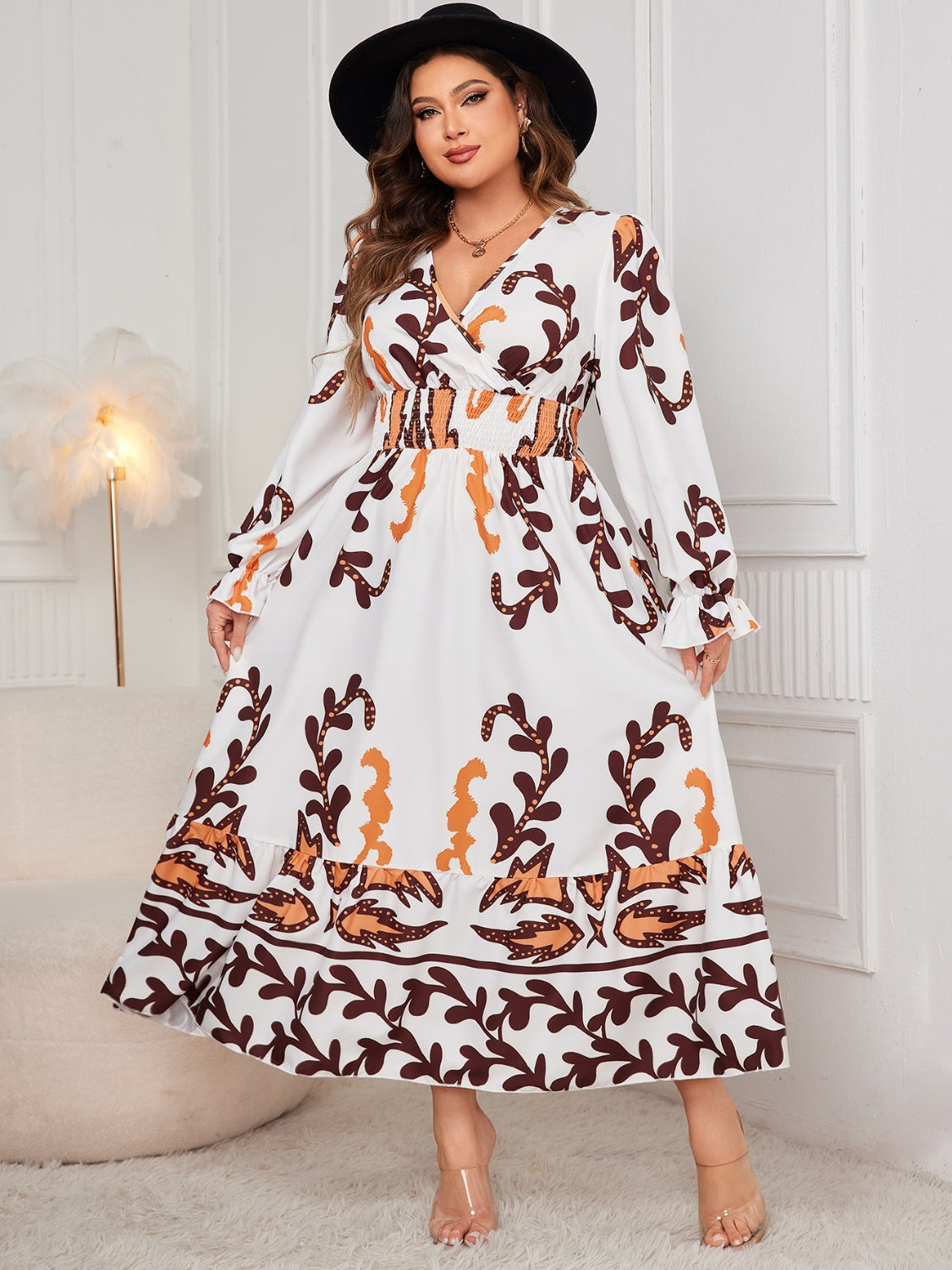 Honey Surplice Flounce Sleeve Dress