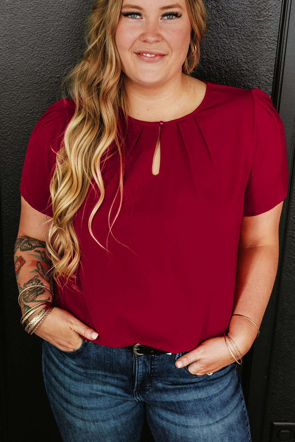 Round Neck Short Sleeve Blouse