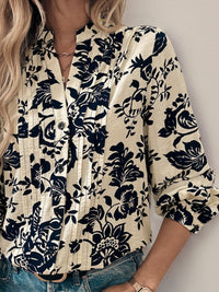 Perfee Notched Long Sleeve Shirt