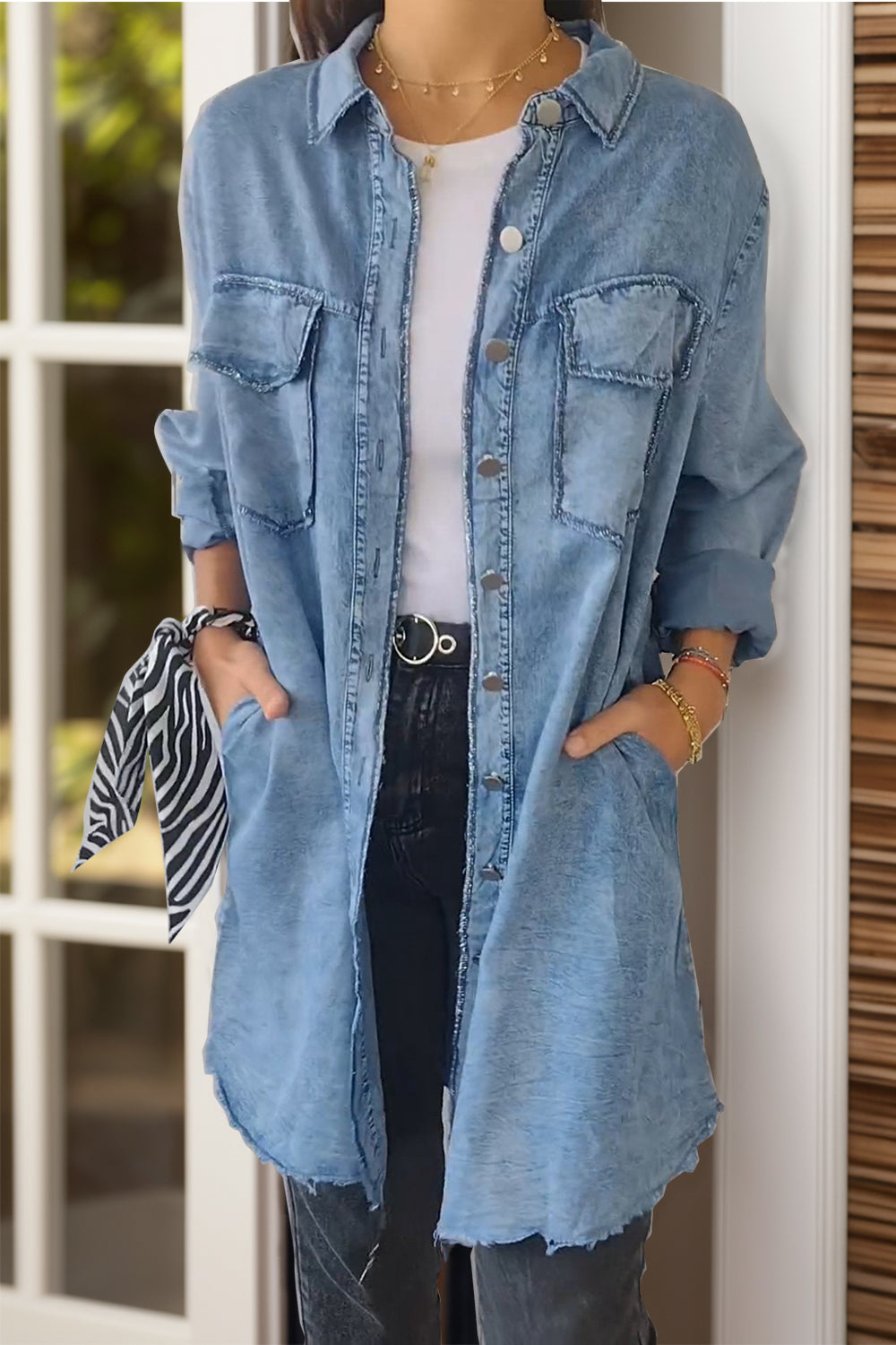 Full Size Pocketed Denim Jacket