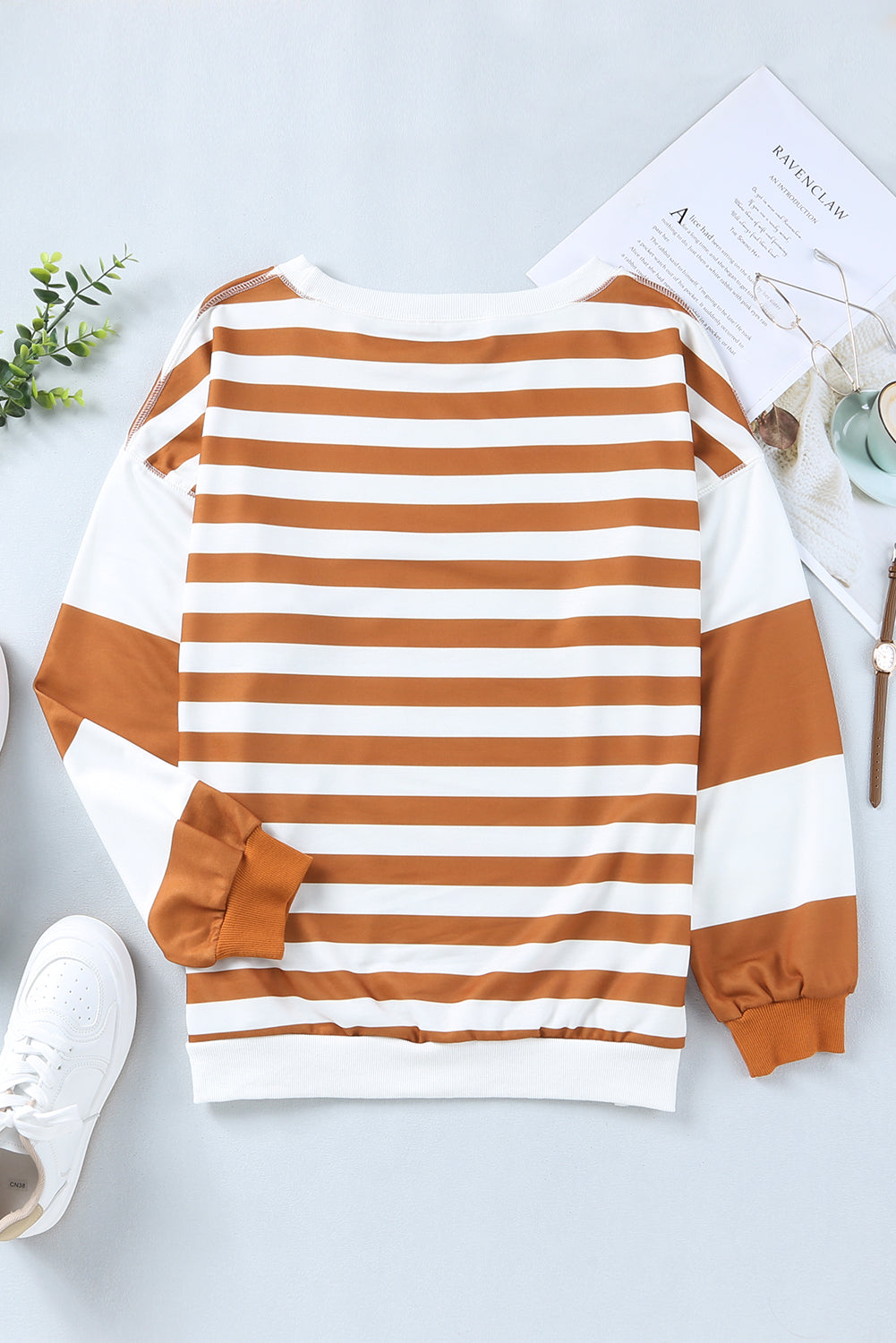 Striped Colorblock Casual Drop Shoulder Sweatshirt