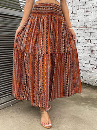 Printed Elastic Waist Maxi Skirt