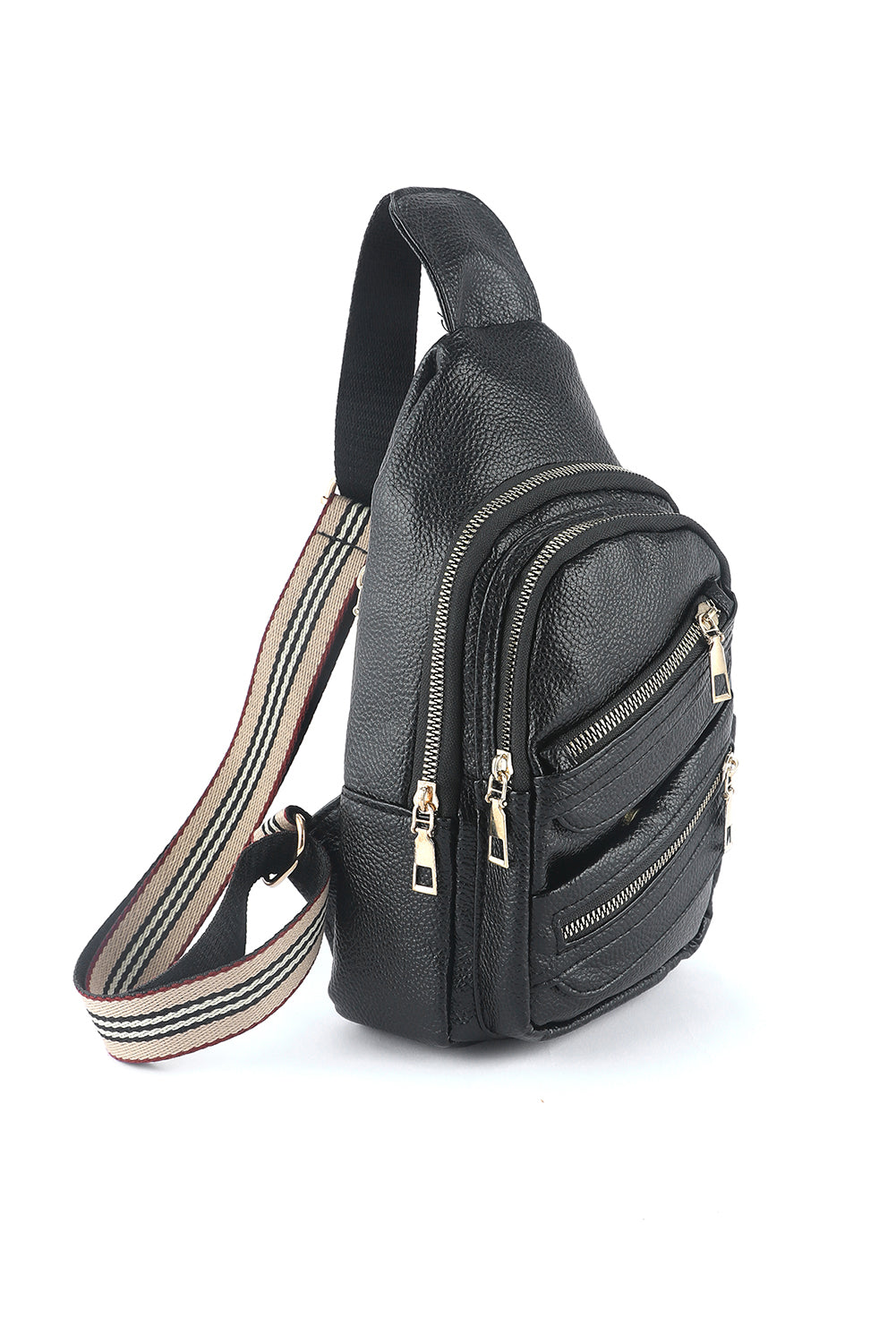 Black Faux Leather Zipped Sling Bag