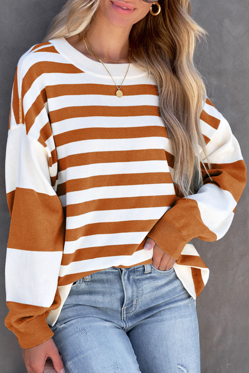 Striped Colorblock Casual Drop Shoulder Sweatshirt