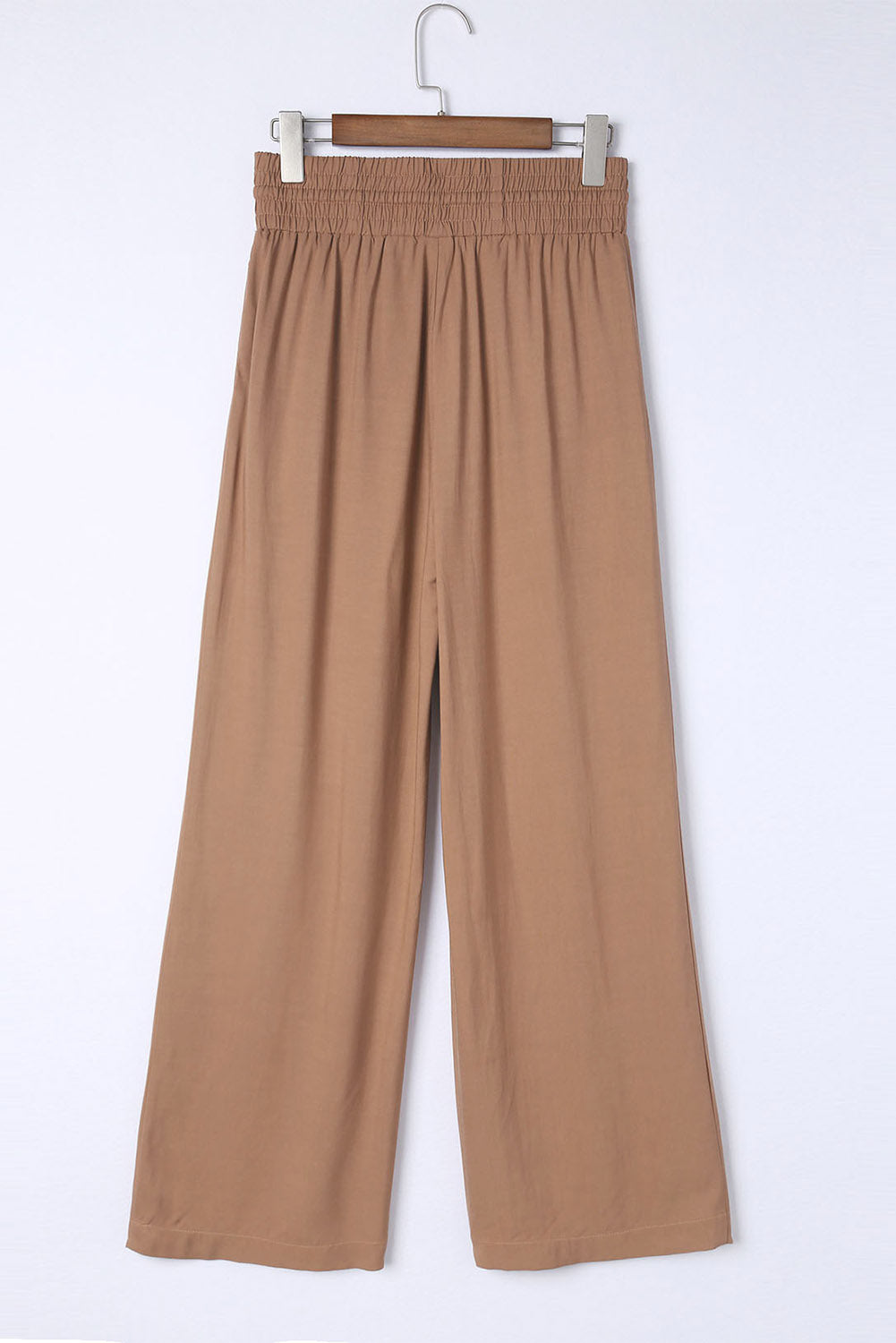 Brown Casual Drawstring Wide Leg Pants