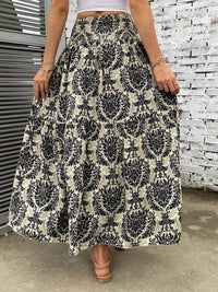 Printed Elastic Waist Maxi Skirt