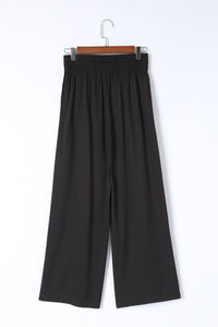 Brown Casual Drawstring Wide Leg Pants