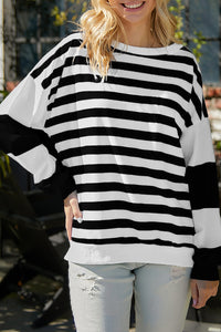 Striped Colorblock Casual Drop Shoulder Sweatshirt