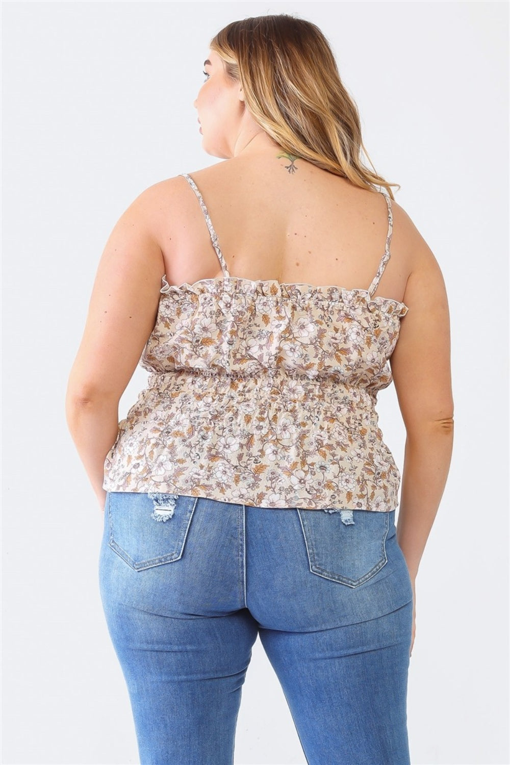 Camisola con cuello cuadrado y estampado floral con volantes