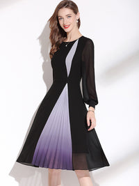 Round Neck Long Sleeve Chiffon Dress