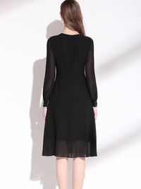 Round Neck Long Sleeve Chiffon Dress