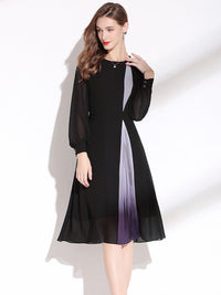 Round Neck Long Sleeve Chiffon Dress