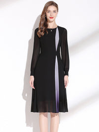 Round Neck Long Sleeve Chiffon Dress