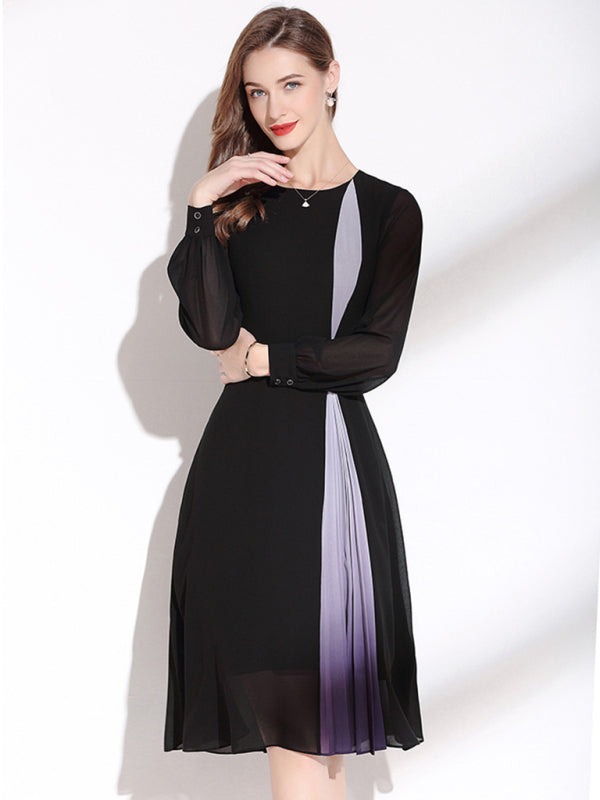 Round Neck Long Sleeve Chiffon Dress