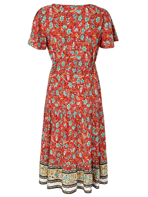 Slim-Fit Floral Single-Breasted Dress