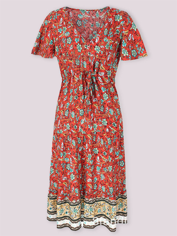 Slim-Fit Floral Single-Breasted Dress