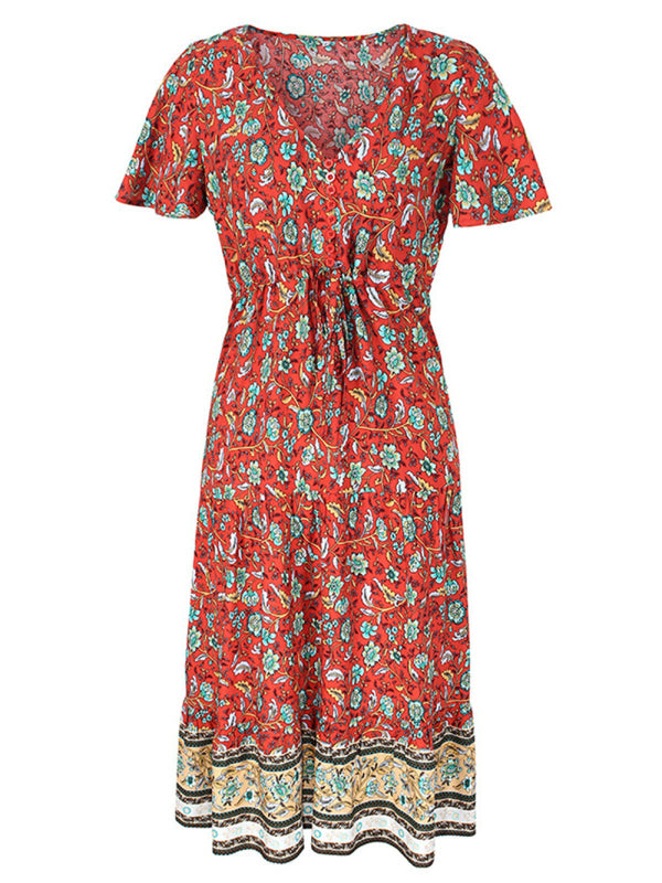 Slim-Fit Floral Single-Breasted Dress