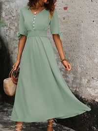 Elegant V-Neck Commuter Belted Midi Dress