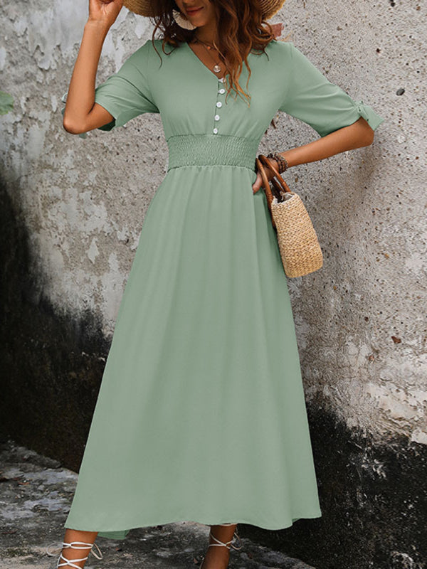 Elegant V-Neck Commuter Belted Midi Dress