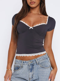 Lace Hem Bow T-shirt