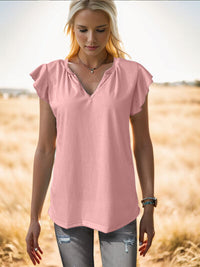 Ruffled Notched Cap Sleeve Tank