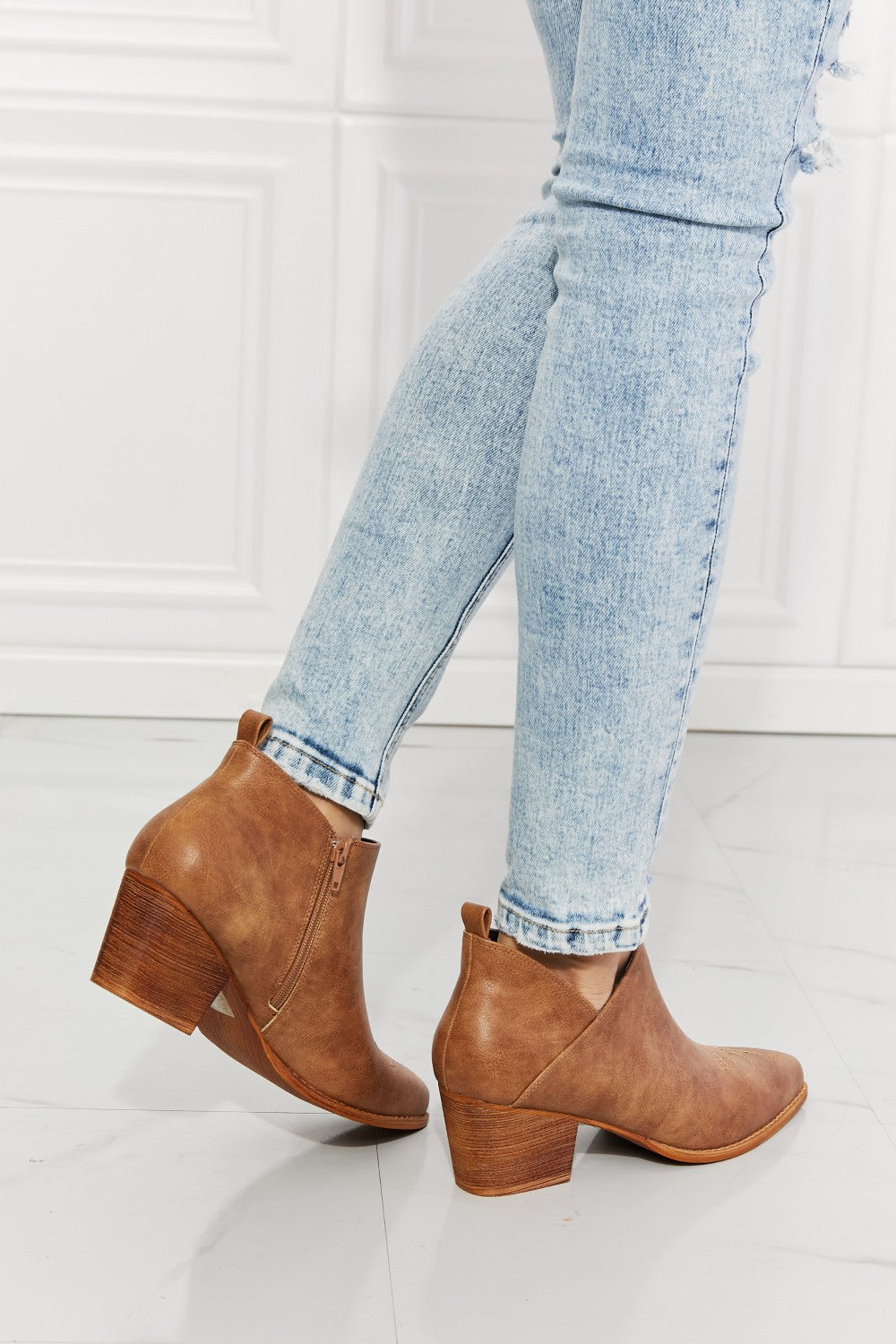 Embroidered Crossover Cowboy Bootie in Caramel