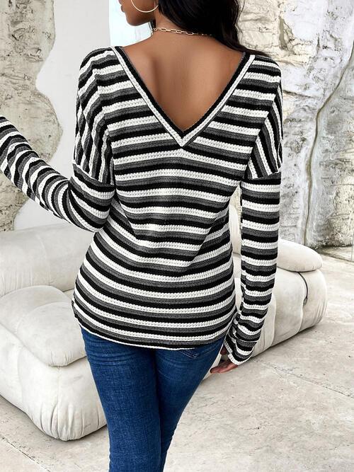 Striped Drop Shoulder Long Sleeve T-Shirt