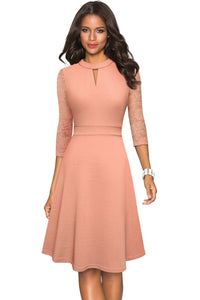 Round Neck Three-Quater Sleeve Cutout Dress