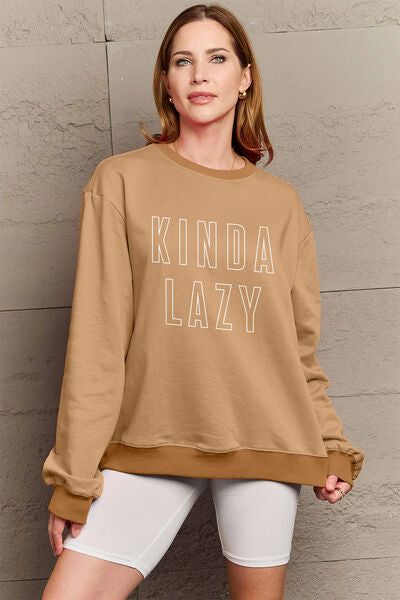 Simply Love KINDA LAZY Round Neck Sweatshirt