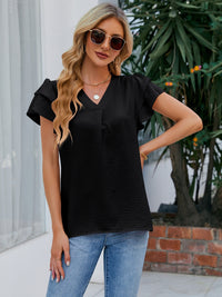 V-Neck Flounce Sleeve Blouse