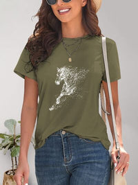 Horse Round Neck Short Sleeve T-Shirt