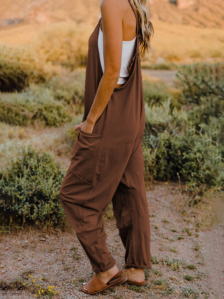 Full Size Sleeveless V-Neck Pocketed Jumpsuit