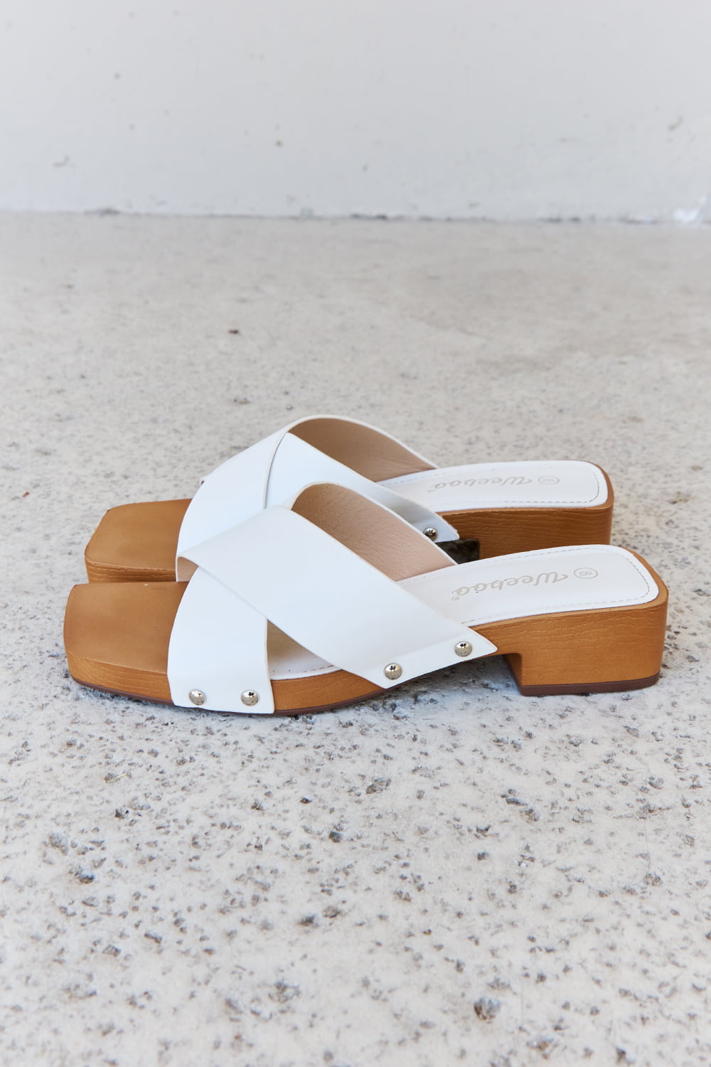 Weeboo Criss Cross Wooden Clog Mule in White