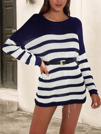 Striped Round Neck Long Sleeve Sweater