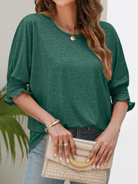 Smocked Flounce Sleeve Round Neck T-Shirt