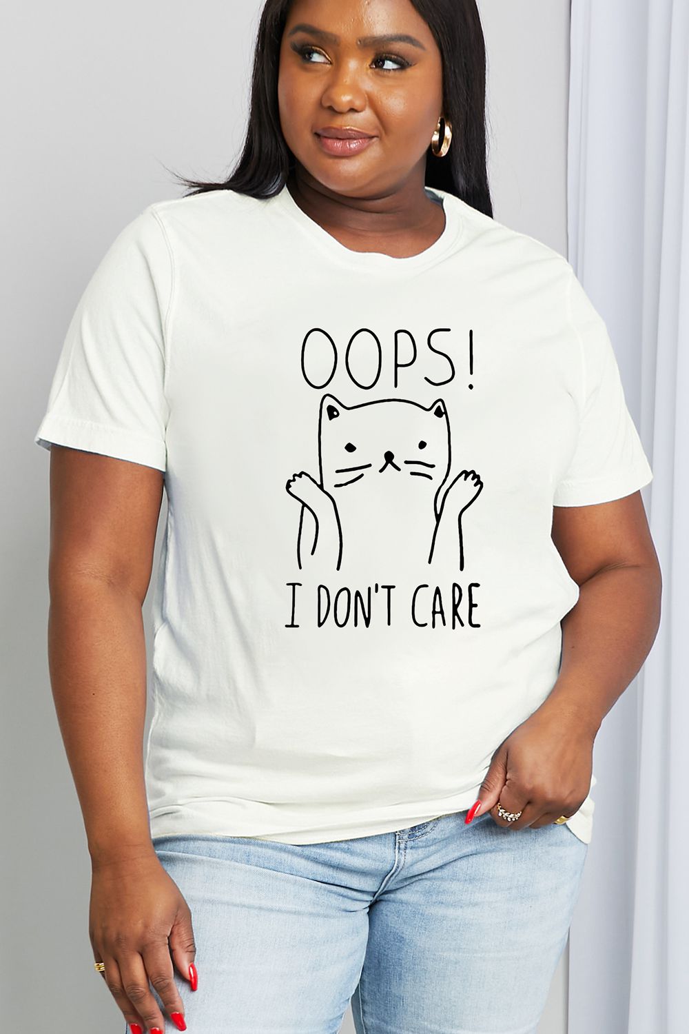 Simply Love Full Size OOPS I DON’T CARE Graphic Cotton Tee