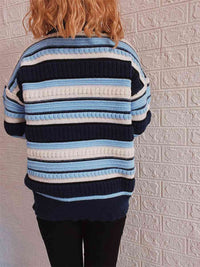 Striped Drop Shoulder Round Neck Sweater