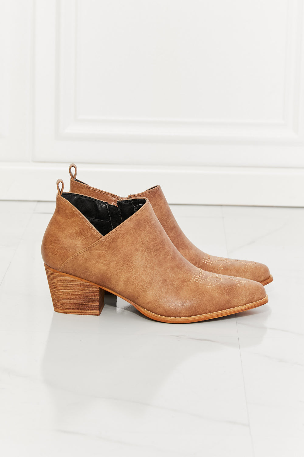 Embroidered Crossover Cowboy Bootie in Caramel