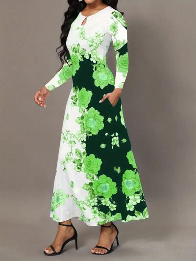 Pocketed Printed Long Sleeve Dress