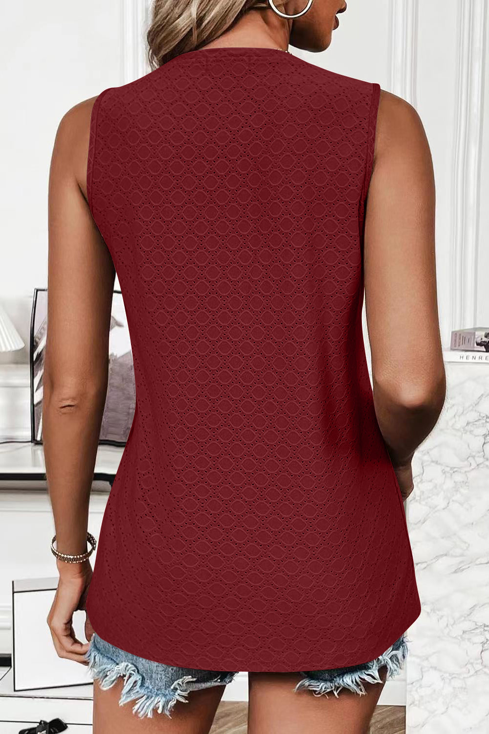 Eyelet Round Neck Tank