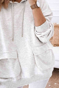 Drawstring Drop Shoulder Hoodie with Pockets