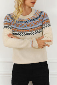 Geometric Round Neck Long Sleeve Sweater