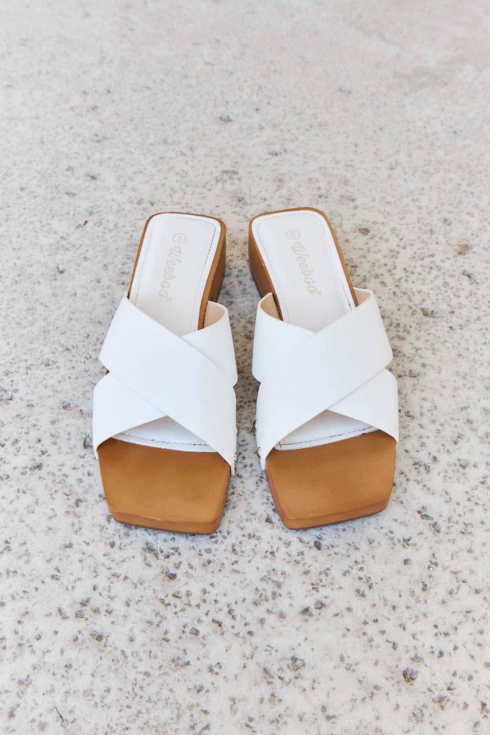 Weeboo Criss Cross Wooden Clog Mule in White