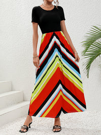 Round Neck Short Sleeve Maxi Dress